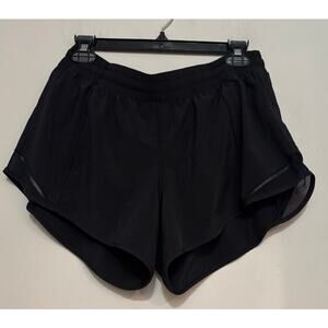 Lululemon Hotty Hot Low-Rise Lined Short 4" Size 12 Tall Black Zip Pocket Lined